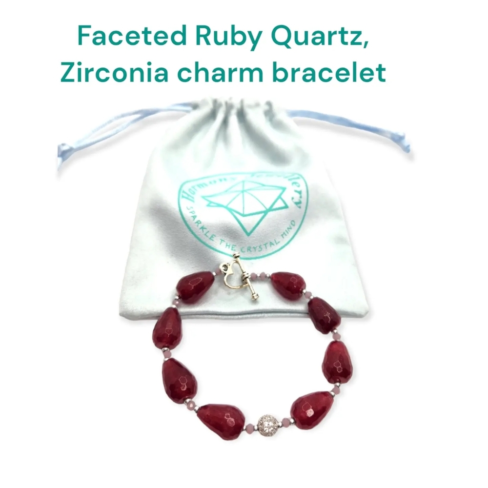 Ruby Quartz Teardrop Zirconia charm heart clasp bracelet